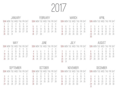 2017 年月历