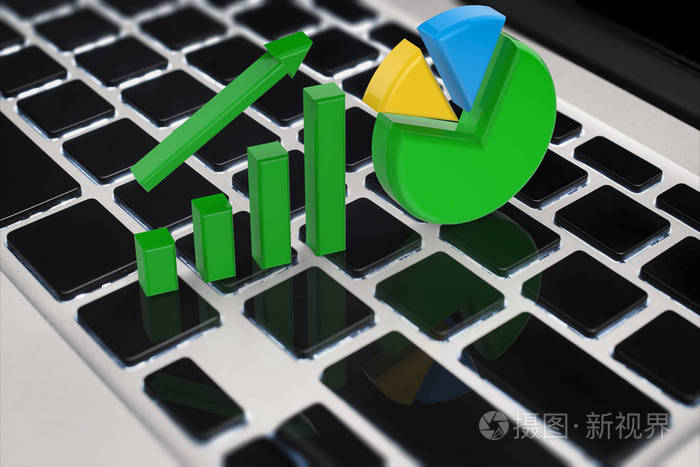 3d呈现增长图和饼图键盘上