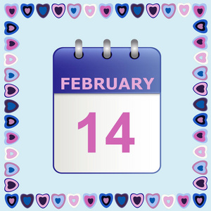 情人节那天，日历图标在框架上蓝色的心