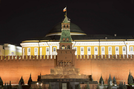 到晚上，俄罗斯的莫斯科克里姆林宫。教科文组织世界遗产站点
