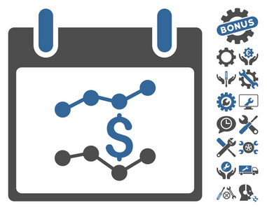金融图表日历天矢量图标与奖金图片