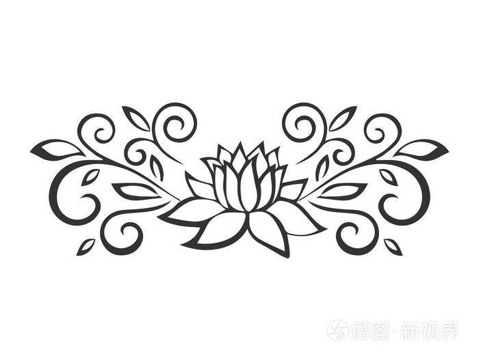 莲花素描植物图案花的设计元素矢量图大纲设计优雅的花孤立在白色背景