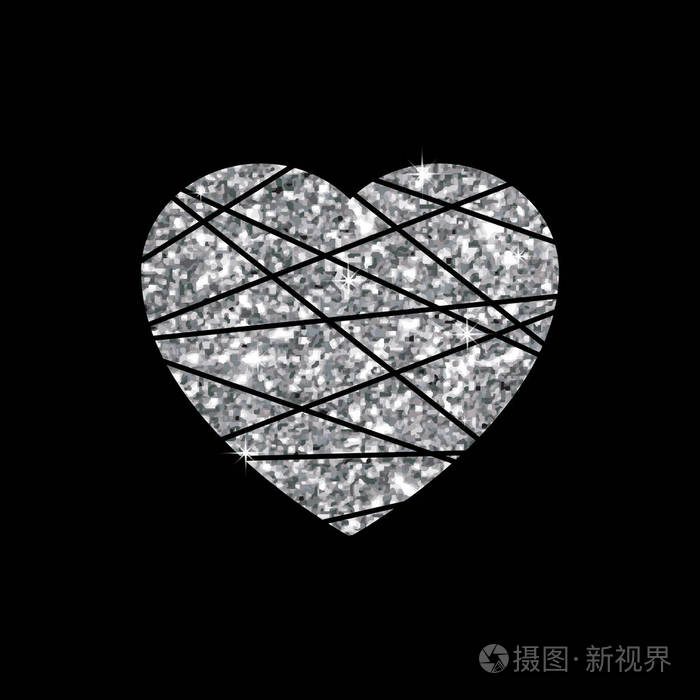 银心标志.孤立在黑色背景上的金属形状.矢量图.