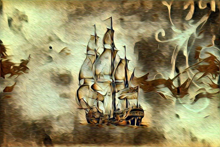 船在大海或海洋艺术插图