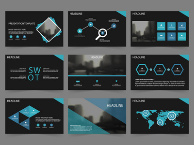 蓝黑色抽象的演示文稿模板，信息图表元素模板平面设计为年度报告手册传单小册子营销广告横幅模板设置