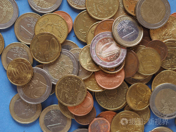 欧洲联盟在蓝色的欧元硬币