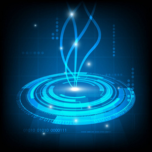 抽象蓝色圆圈数字技术背景下，未来派的结构元素的概念背景设计