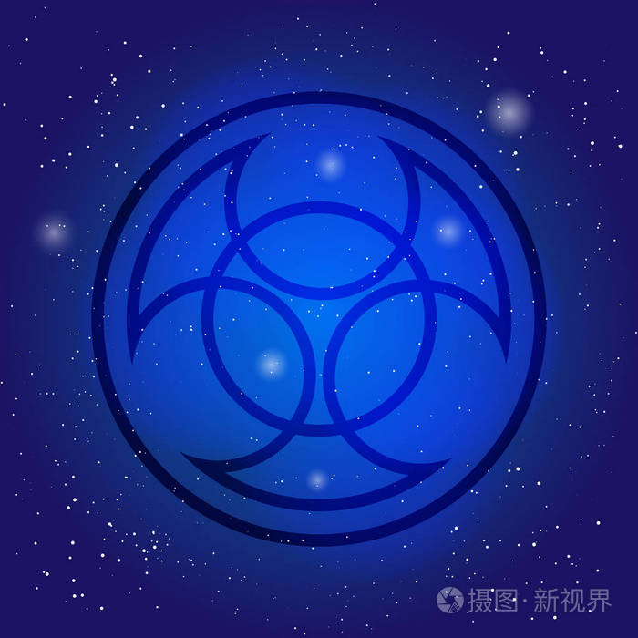 炼金术和宇宙星空背景上的神圣几何学的象征.核的标志
