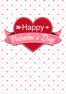 卡盖消息 上一颗红心，用粉红色的丝带，用小小的心矢量图像的白色背景上包围的情人节快乐