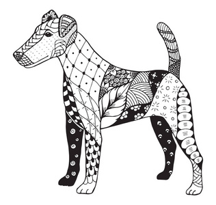 猎狐犬 zentangle 程式化 矢量 插画 手绘铅笔 手绘 模式