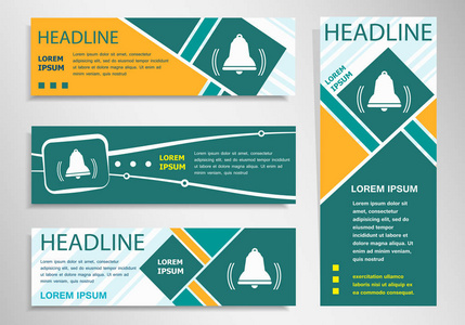 横向和纵向的折扣横幅上的响铃图标标题