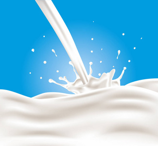 飞溅的牛奶。矢量插画