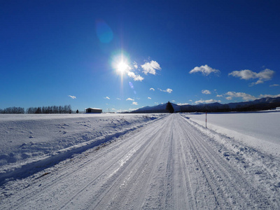 在北海道的冬天路