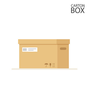 关闭纸箱发送邮件或包密封胶带与标签。孤立在白色背景上的平插图。向量 Eps10