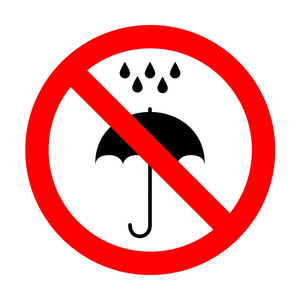 没有伞，水滴。雨保护标志。没有平的 des