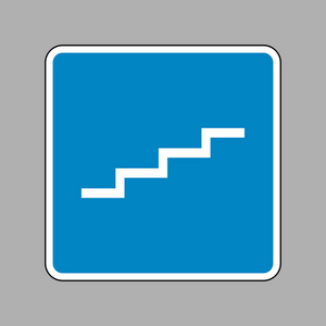 楼梯的标志。关于为背景的蓝色标志的白色图标