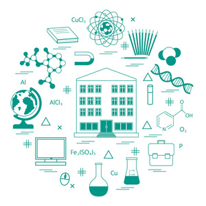 矢量图多种科学，教育中的元素