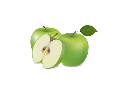 白色背景上的绿色苹果的插图