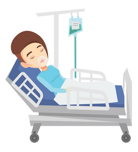 病人躺在医院病床上氧气面罩