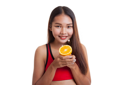 橙色水果亚洲健康美女图片