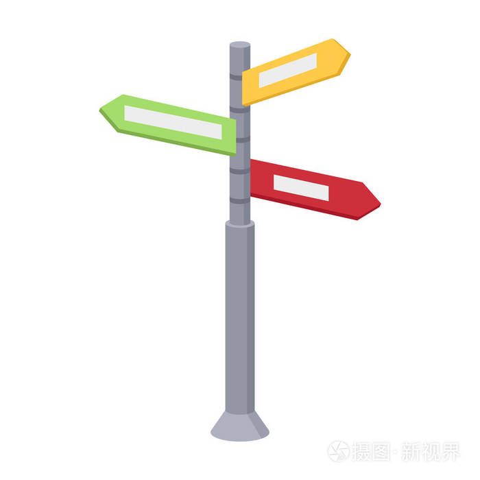 十字路口标志图标在白色背景上孤立的卡通风格.休息和