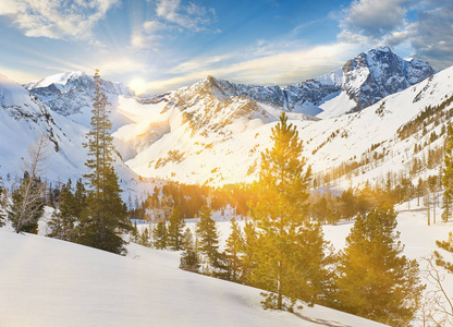 美丽的冬天景观，阿尔泰山，西伯利亚俄罗斯