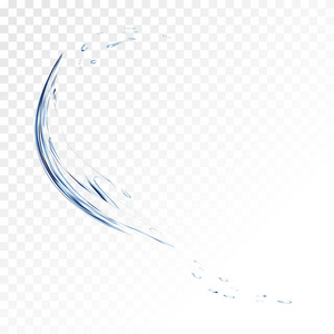 蓝色矢量水花上透明背景孤立。蓝色现实水喷雾与滴眼液。3d 图。使用渐变网格工具创建的半透明液体表面背景