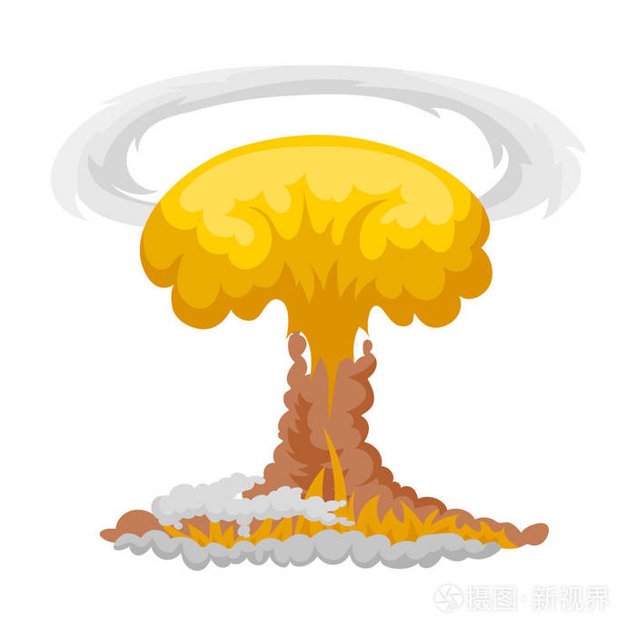 插画 核爆图标在白色背景上孤立的卡通风格.爆炸的象征股票矢量图.eps