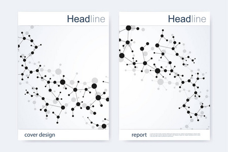 科学的宣传册设计模板。矢量海报布局 分子结构与连接的线和点。科学模式原子 Dna 与杂志 传单 封面 海报设计元素