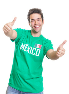 大笑的墨西哥体育迷竖起大拇指