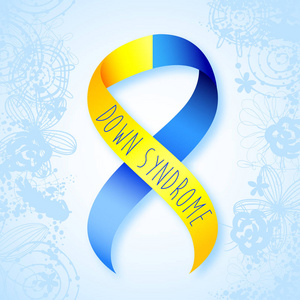 世界唐氏综合征的一天。唐氏综合征的符号。黄色和蓝色的丝带。医疗矢量图。卫生保健