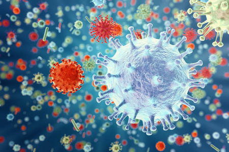 流感病毒 H1n1。 猪流感，感染病毒病流行的有机体。3d 渲染