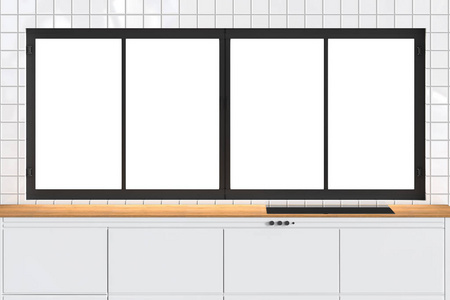 与厨房窗框空台面