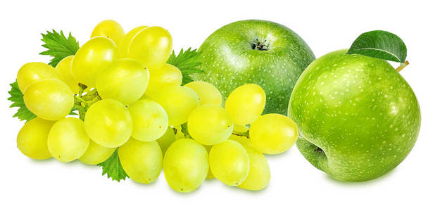 苹果和葡萄上白色隔离