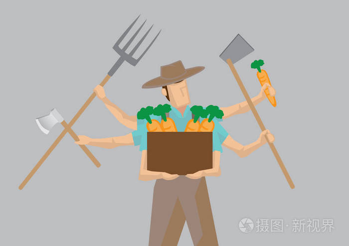 多任务忙碌的农夫的纸箱矢量字符它制作图案