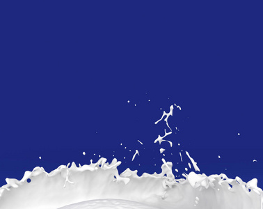 牛奶溅上蓝色背景 3d 图液体