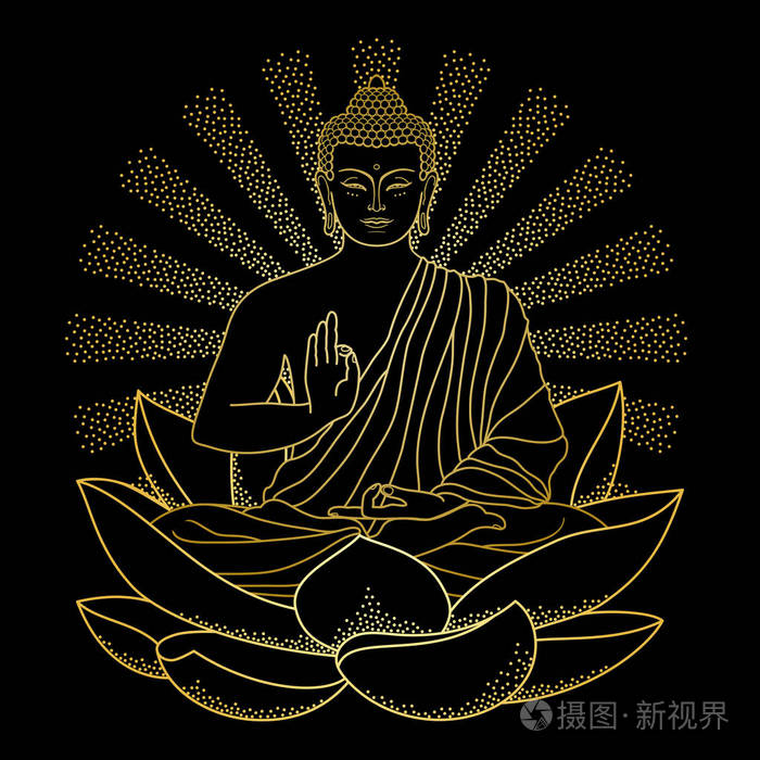 金佛陀坐在莲花上束光