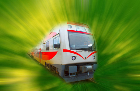 抽象的高速度现代的通勤火车，运动模糊
