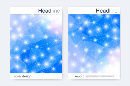 科学的宣传册设计模板。矢量海报布局 分子结构与连接的线和点。科学模式原子 Dna 与杂志 传单 封面 海报设计元素