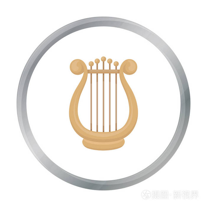 在白色背景上孤立的卡通风格的竖琴图标.剧院象征股票