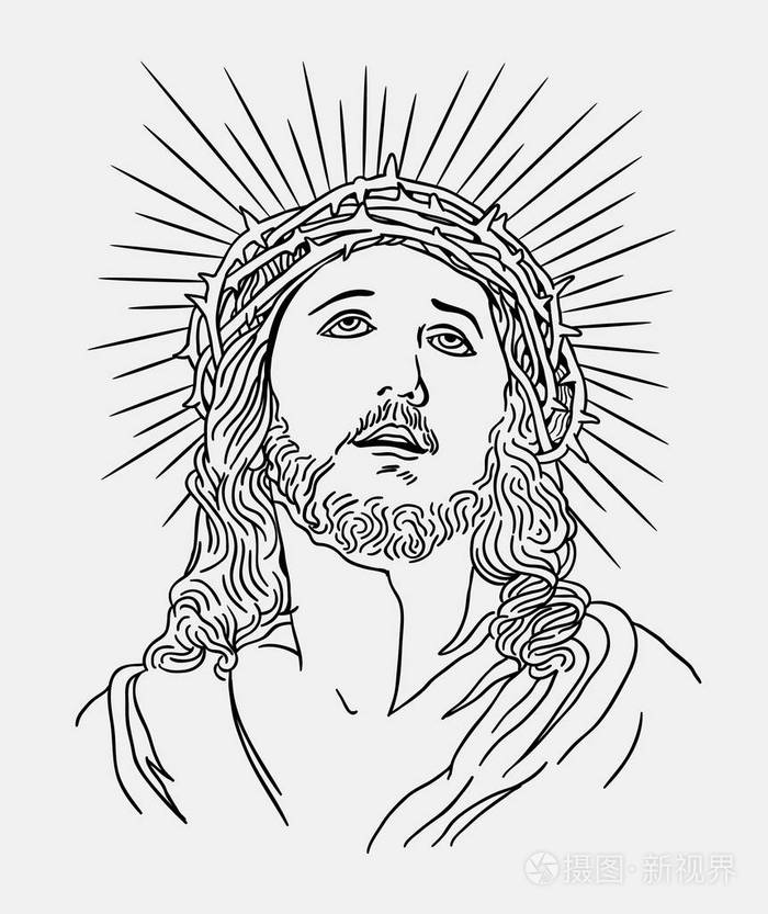 耶稣基督宗教插画素描风格