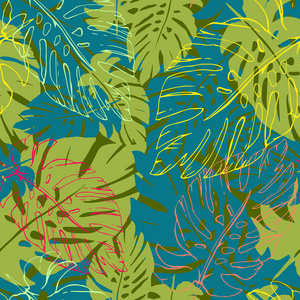 无缝模式与热带棕榈树叶