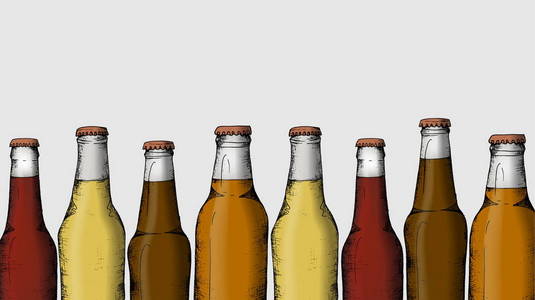矢量图与啤酒的复古素描样式类型 啤酒，啤酒，兰比奇，小麦