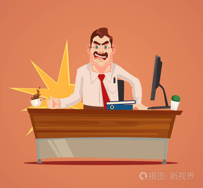 生气的老板性格的尖叫声.矢量平面卡通插画