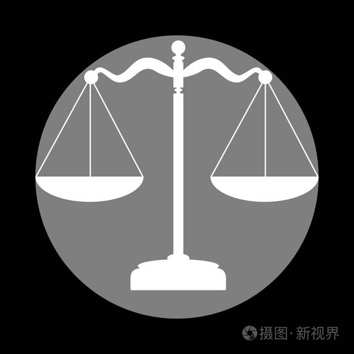 天平平衡的标志.中灰色圆圈在黑色背景白色图标