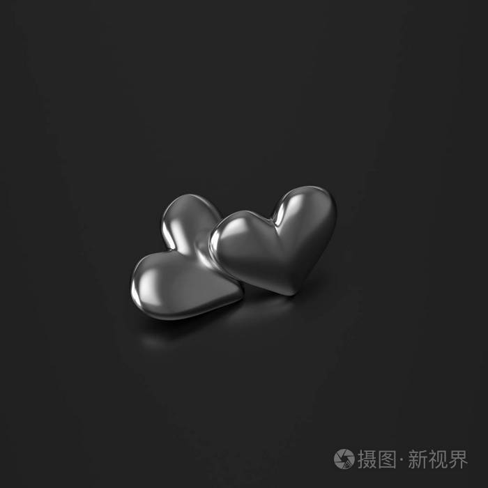 在黑色背景上的两个银心3d渲染