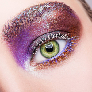 女性的眼睛区和眉毛与晚上紫妆图片