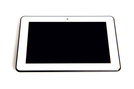 孤立的白色背面的白色和黑色的现代触屏平板电脑