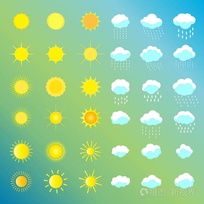 集云, 雨, 太阳符号模板艺术,图片.天气预报界面设计.季节横幅