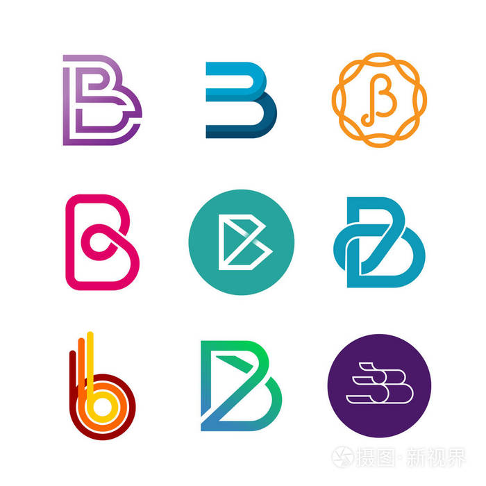 插画 字母b 的标志集.颜色图标模板设计.eps